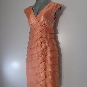 London Times Women's Shimmery Peach Sleeveless‎ Tier Party Holiday Dress Size 6